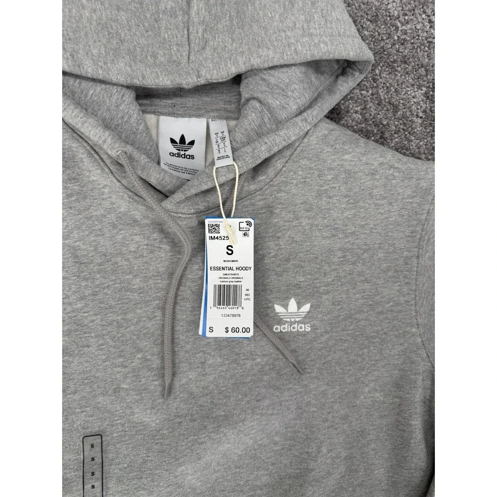 Adidas Originals Essential Hoodie Gray Trefoil Pullover NWT Men's Small IM4525